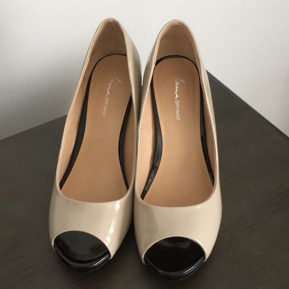 Nude open toe heels